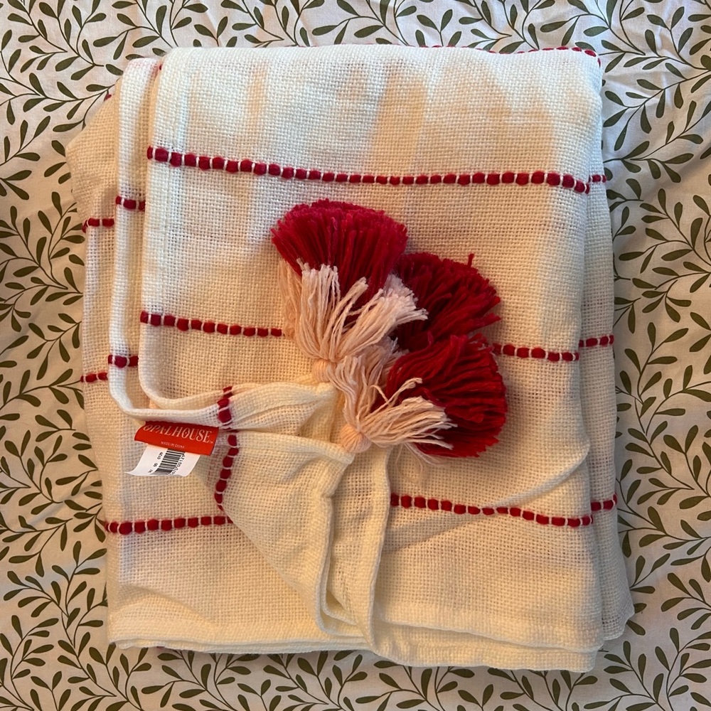 Pink and White Throw Blanket